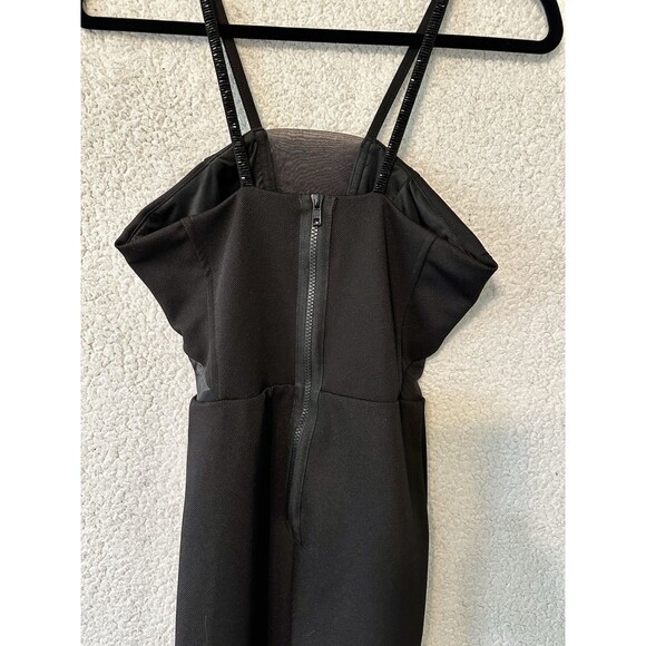 Sassy Stretchy Bodycon Strappy Little Black Dress Size PP Mesh Side Panel Detail - Picture 6 of 13